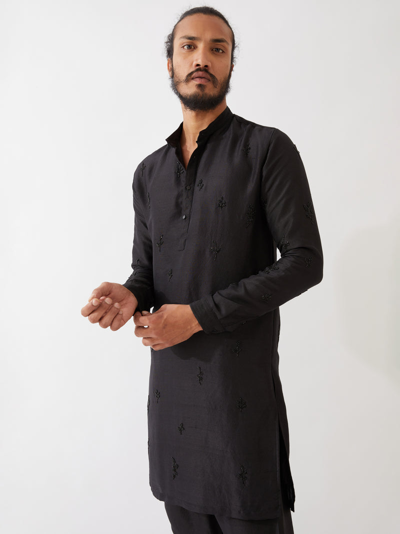 PAXTON SILK KURTA SET - BLACK