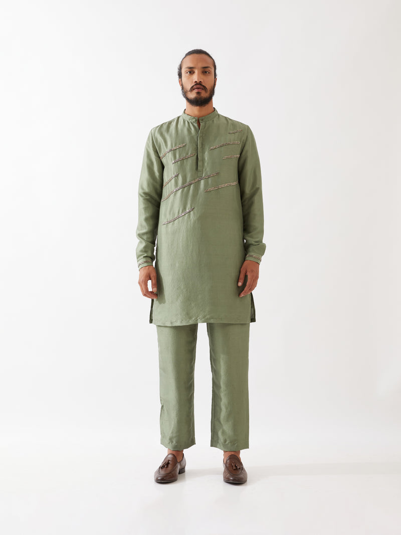 LANCES SILK KURTA SET - GREEN