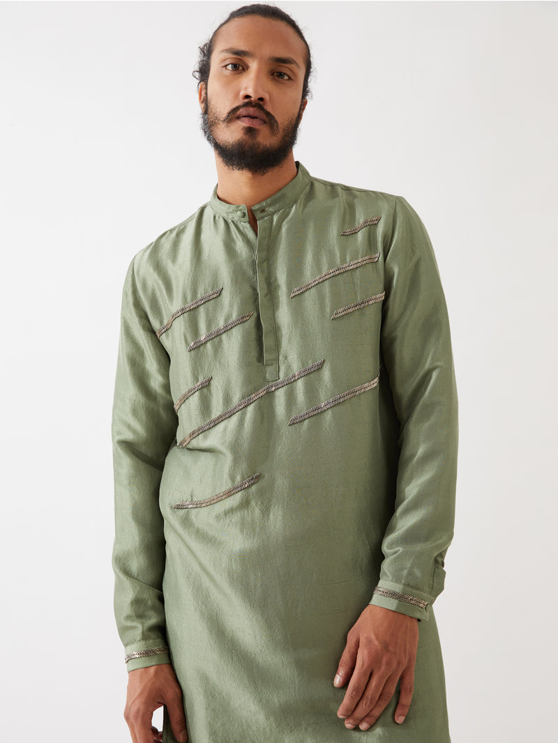 LANCES SILK KURTA SET - GREEN