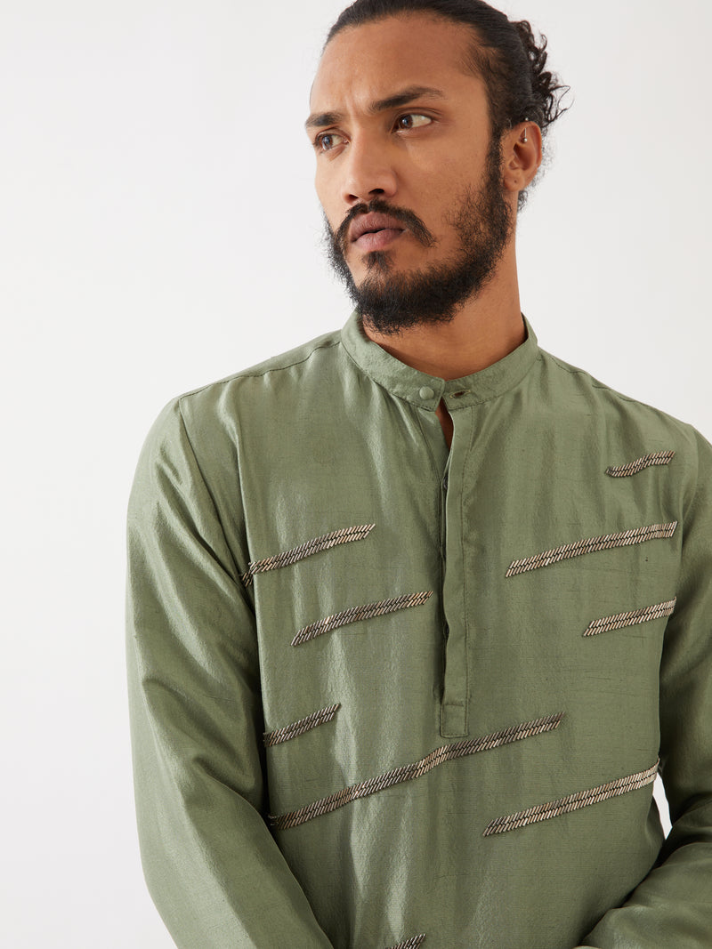 LANCES SILK KURTA SET - GREEN