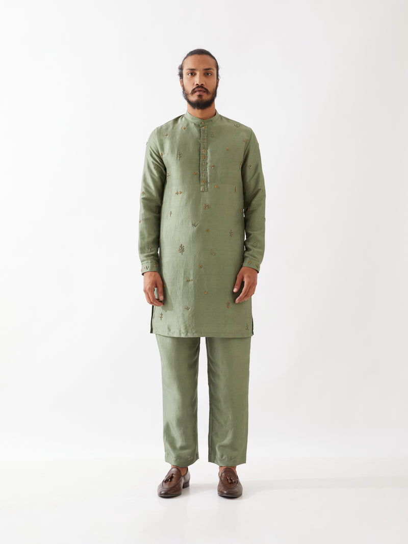 TRISTAN SILK KURTA SET - GREEN