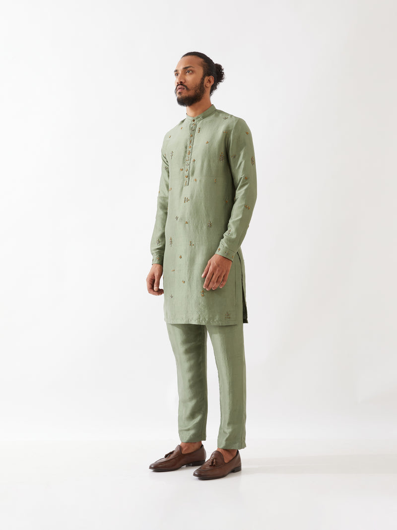 TRISTAN SILK KURTA SET - GREEN