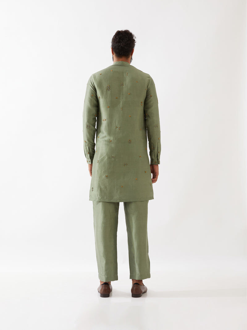 TRISTAN SILK KURTA SET - GREEN