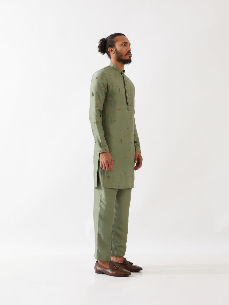 TRISTAN SILK KURTA SET - GREEN