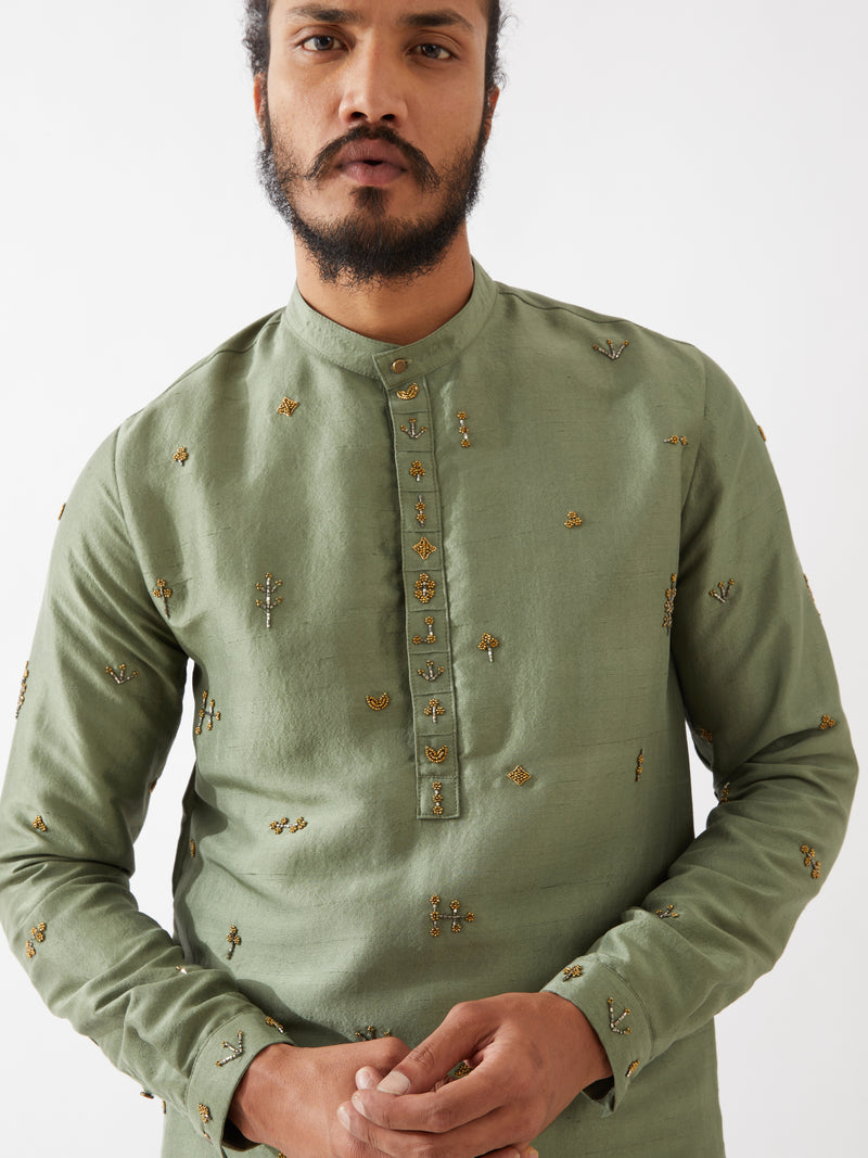 TRISTAN SILK KURTA SET - GREEN