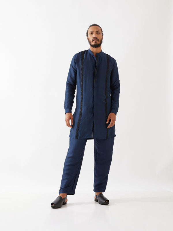 AVERY SILK KURTA SET - NAVY