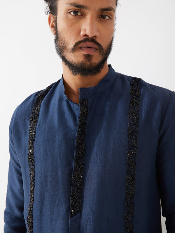 AVERY SILK KURTA SET - NAVY