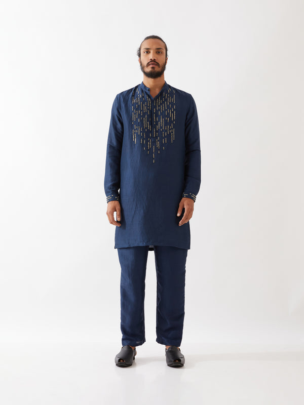 JETT SILK KURTA SET - NAVY