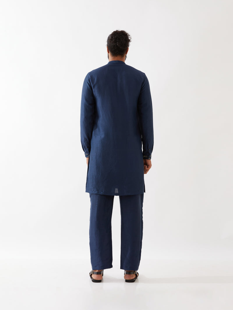 JETT SILK KURTA SET - NAVY