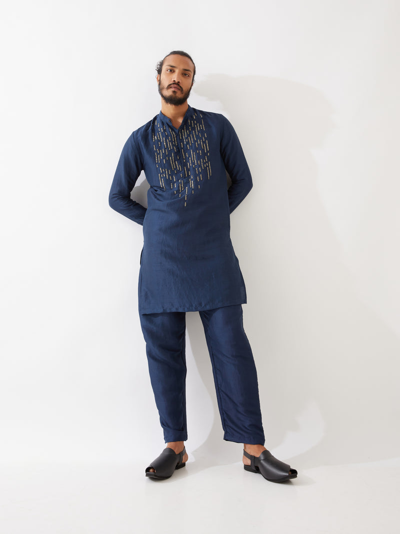 JETT SILK KURTA SET - NAVY