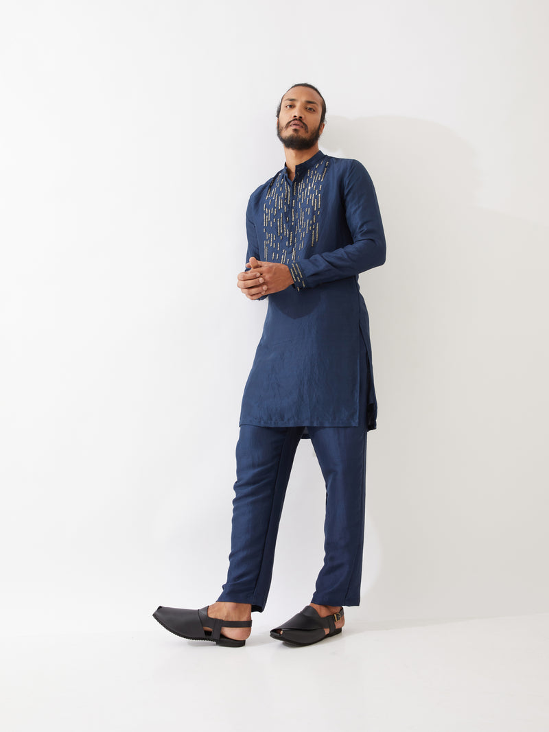 JETT SILK KURTA SET - NAVY