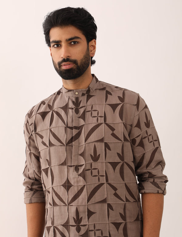 JEET STENCIL KURTA - STONE