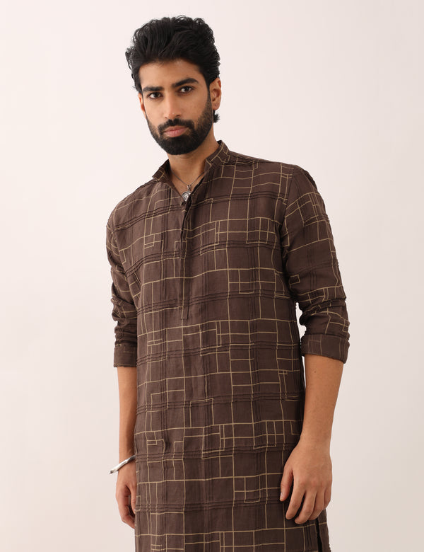 RISHAV CHECKS KURTA- BROWN