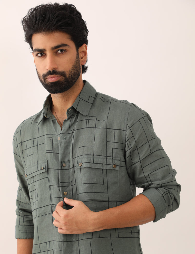 GAURAV CHECKS SHIRT SET - GREEN