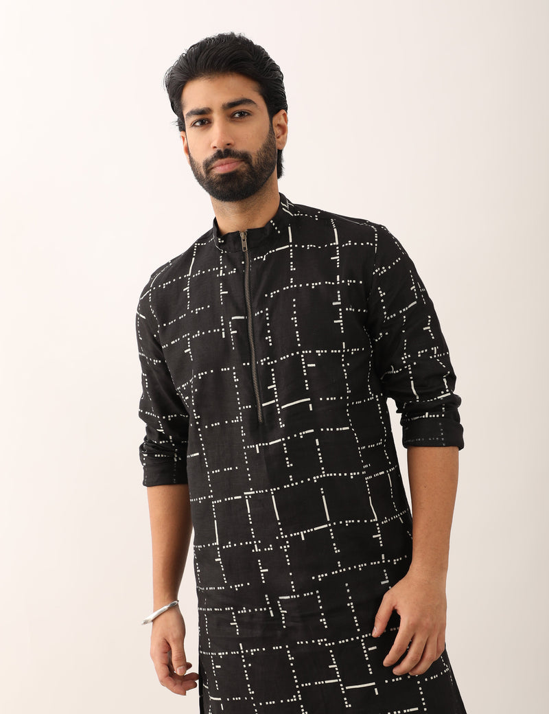 NAKUL TETRIS KURTA - BLACK