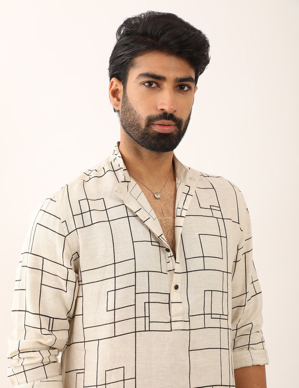 PRANAV CHECKS KURTA - IVORY