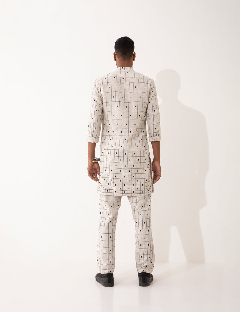 ZANDER CHECKER KURTA SET- IVORY