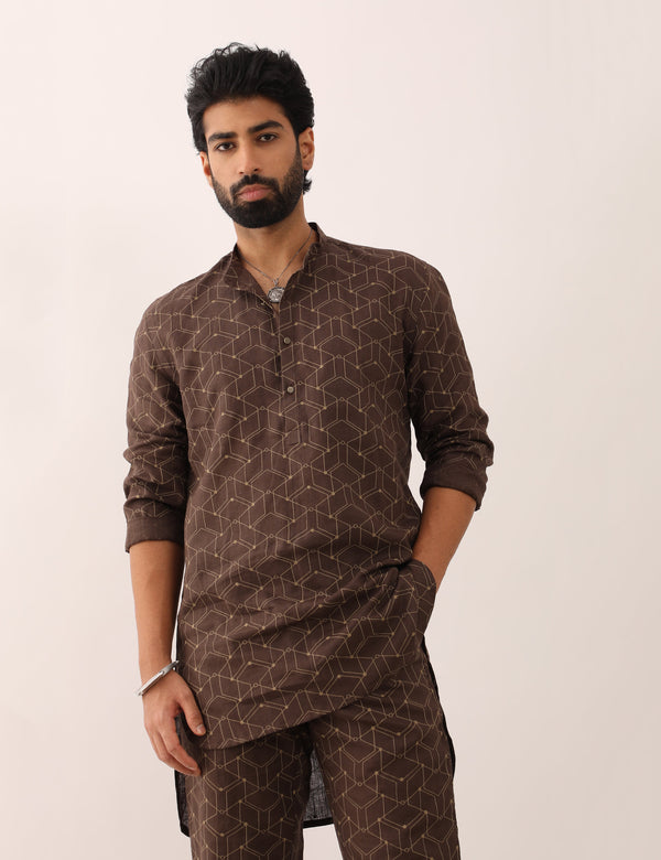 RAUNAQ WEB KURTA - BROWN