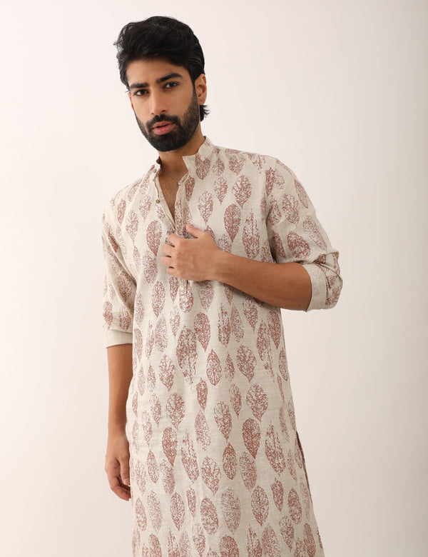 KRISH LEAF KURTA - IVORY