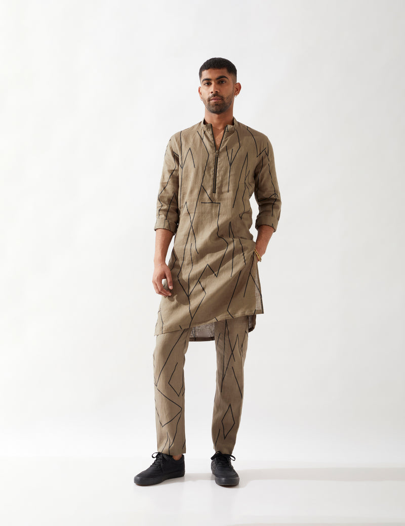 RORY METAL KURTA SET - OLIVE