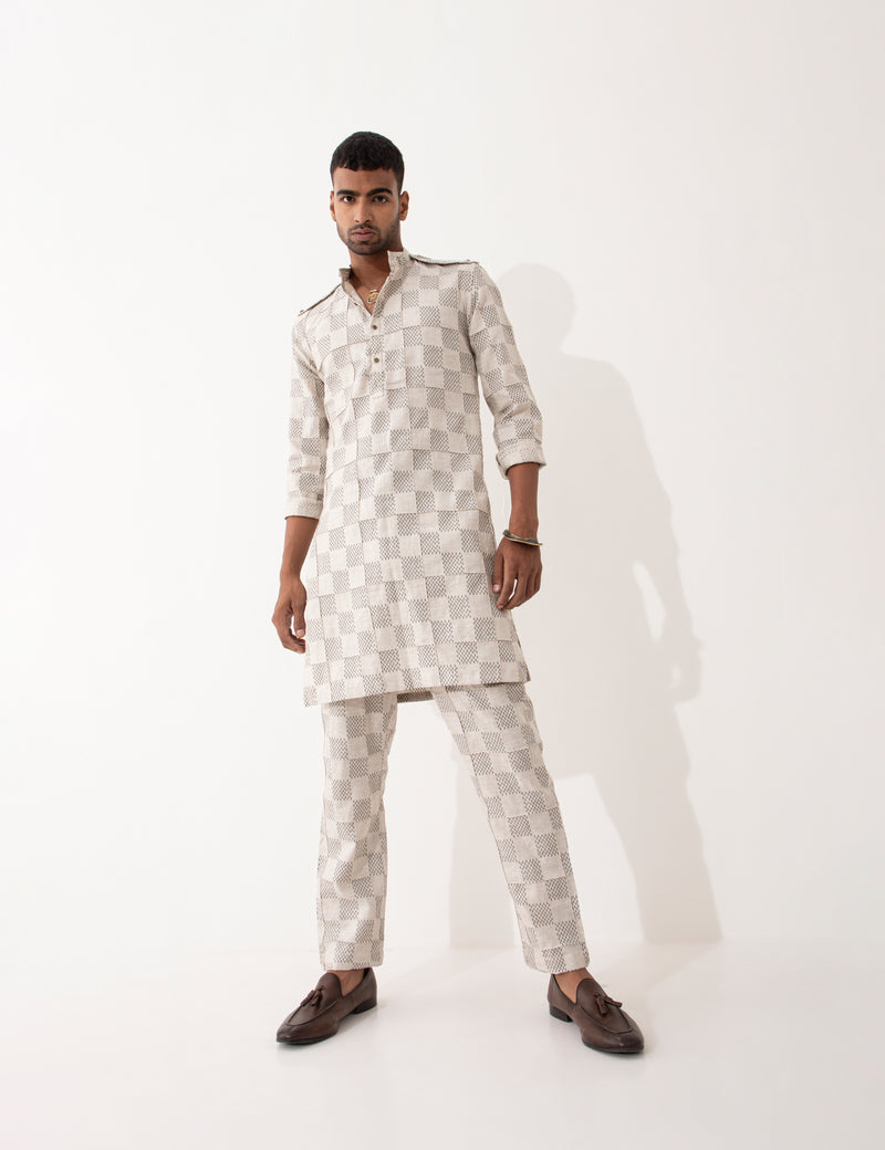 AUBREY MESH KURTA SET- IVORY