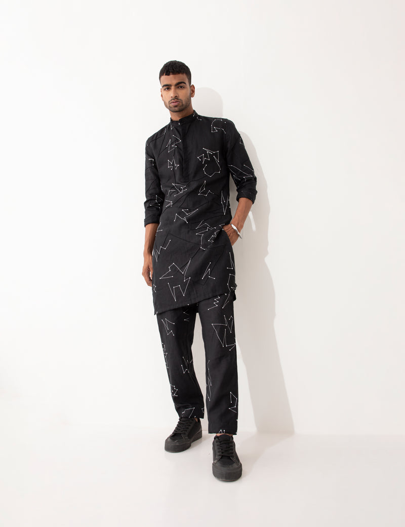 EVANS DOT TO DOT KURTA SET- BLACK