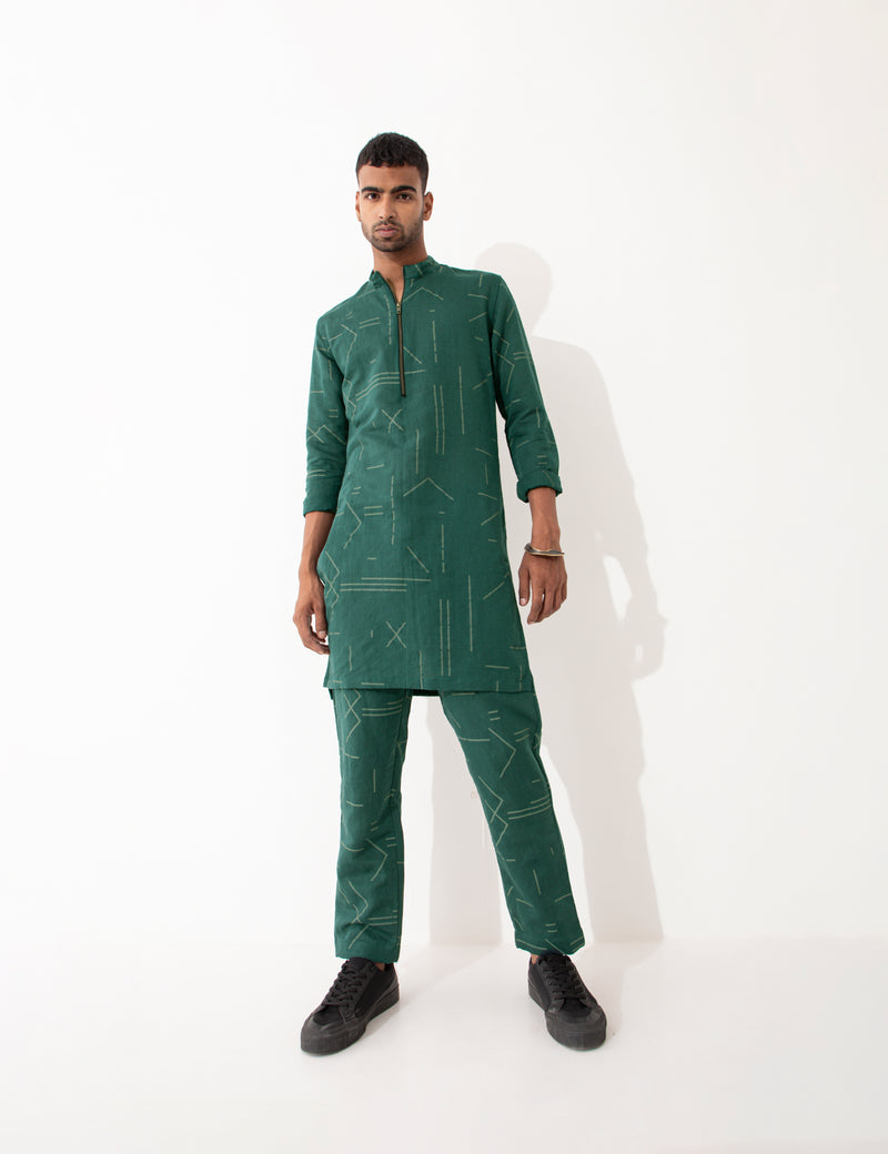 HAZEL CONTRA KURTA- GREEN