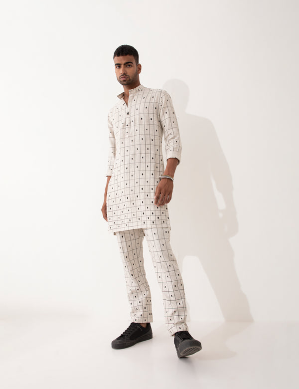 ZANDER CHECKER KURTA SET- IVORY