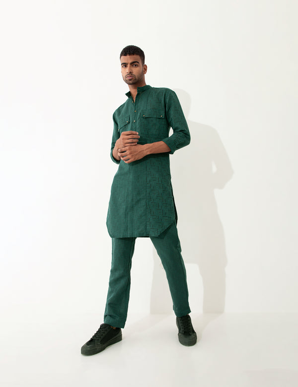 JENO METAL COMBO KURTA SET- GREEN