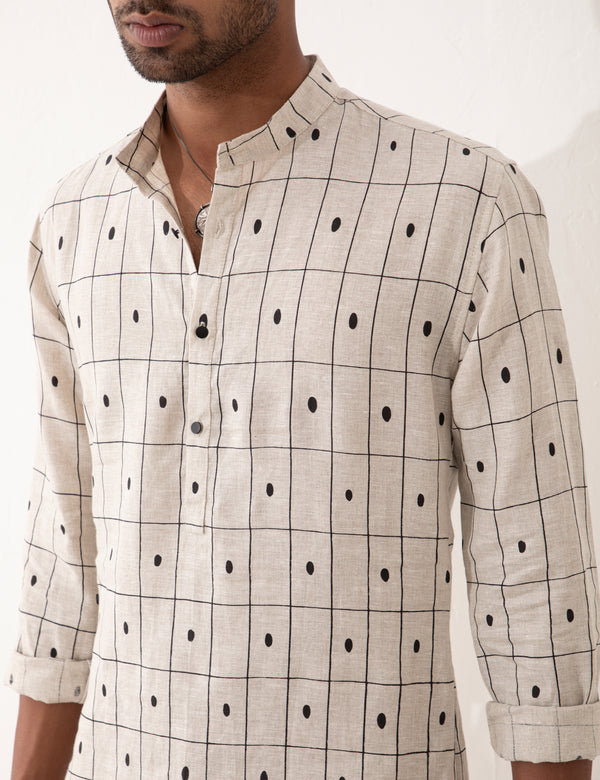 ZANDER CHECKER KURTA - IVORY