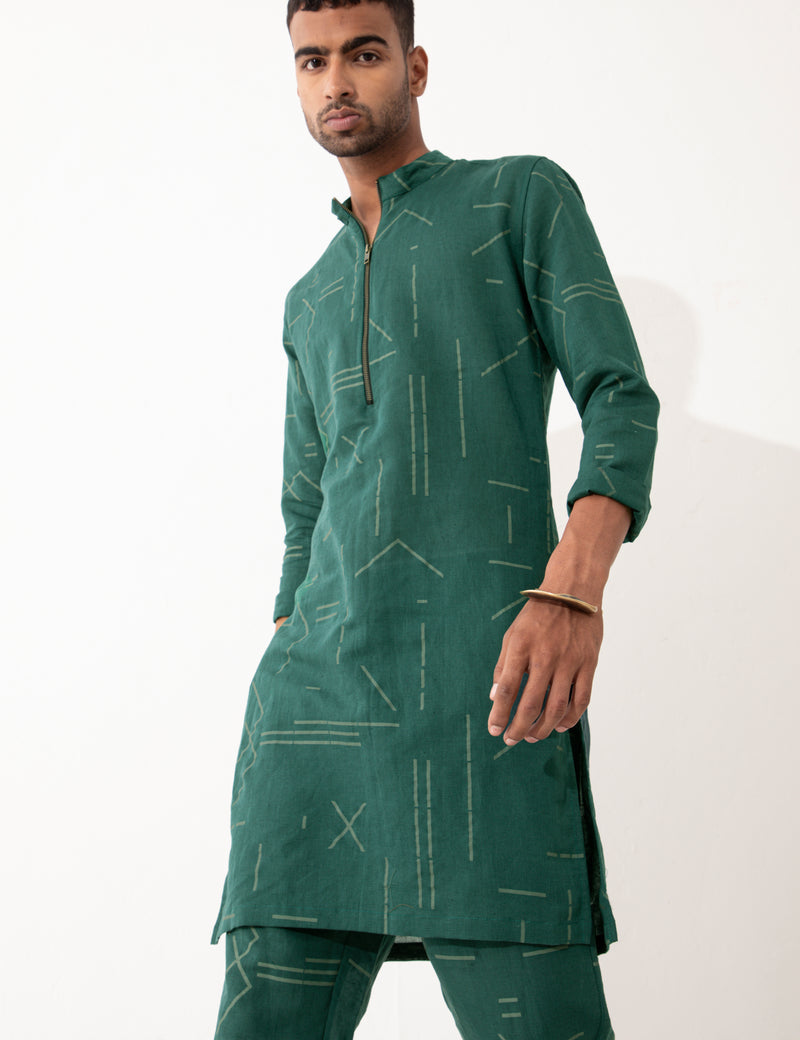 HAZEL CONTRA KURTA SET- GREEN