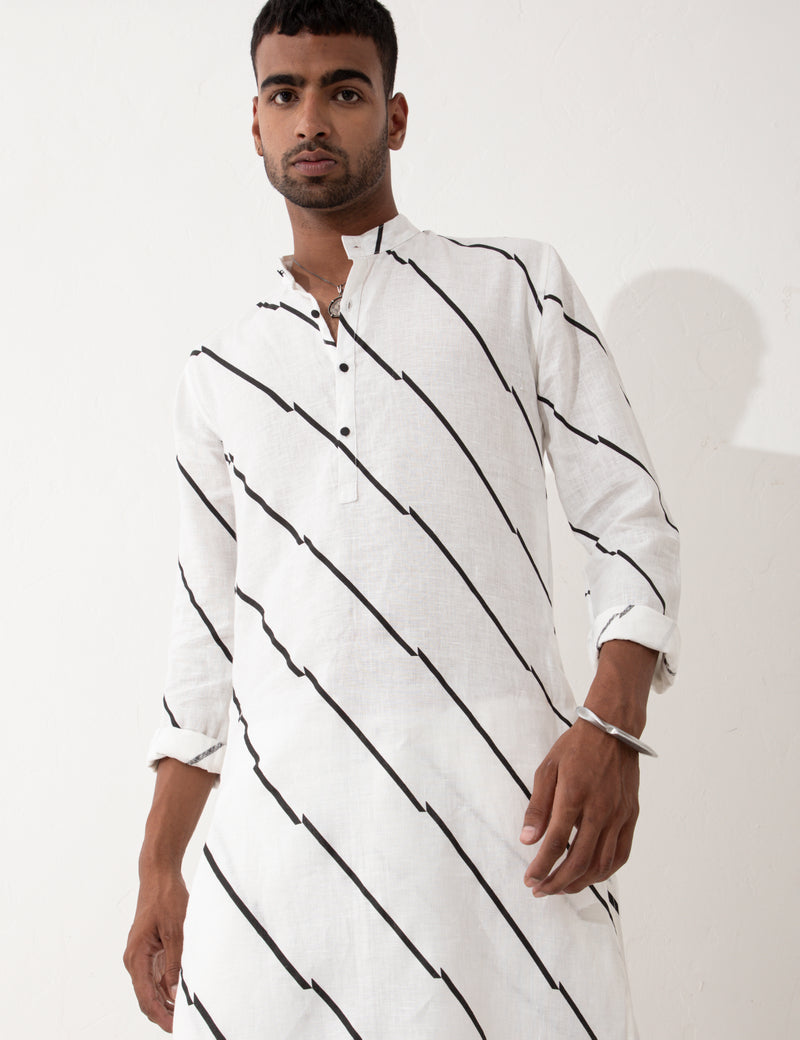 ZANDER BIAS KURTA SET- WHITE