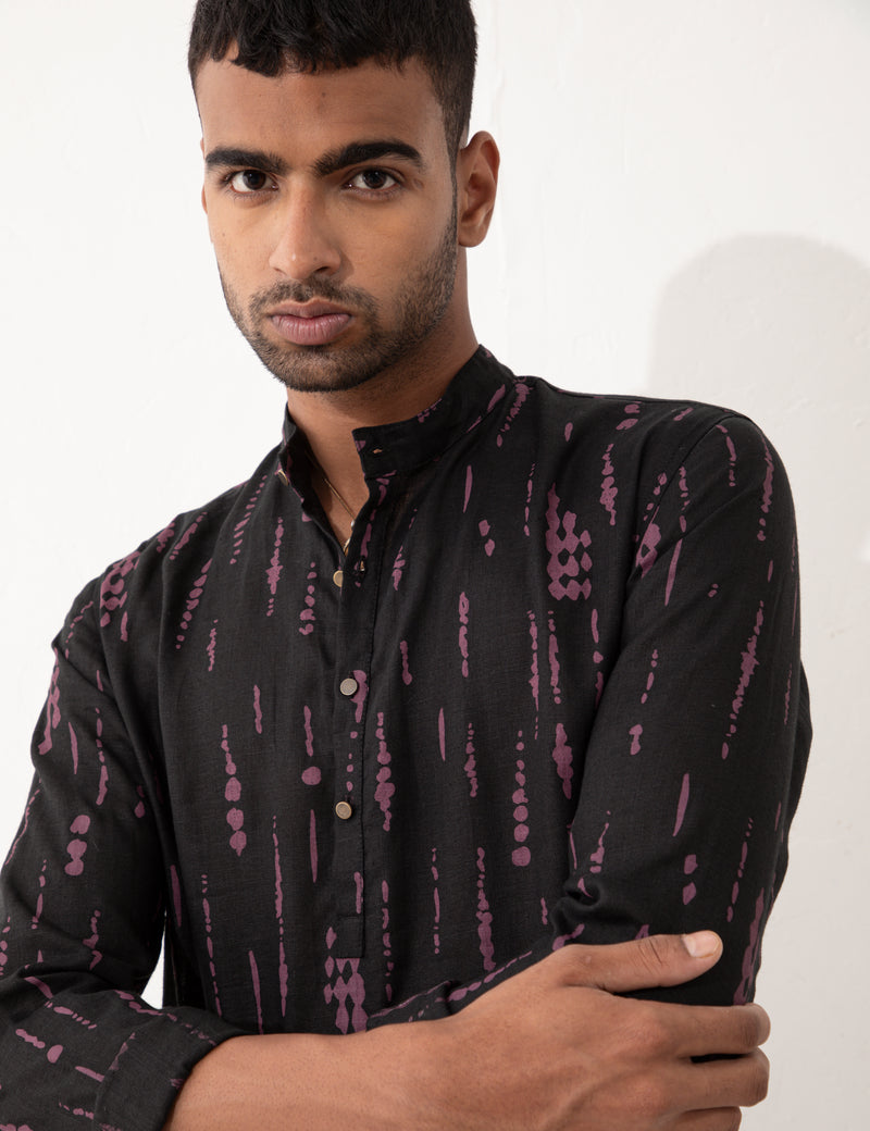 ZANDER BLOT KURTA - BLACK