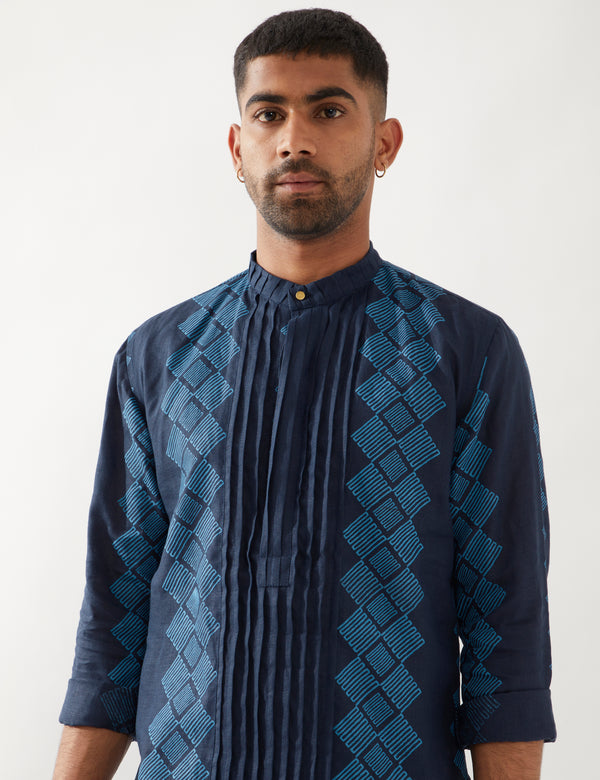 ZAKE BARBED KURTA - NAVY