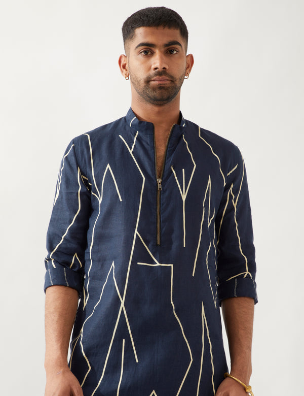 RORY METAL KURTA - NAVY