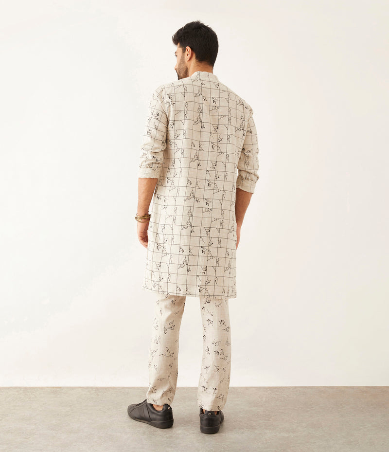 HALLES - GRID FLORAL - KURTA - SET - IVORY