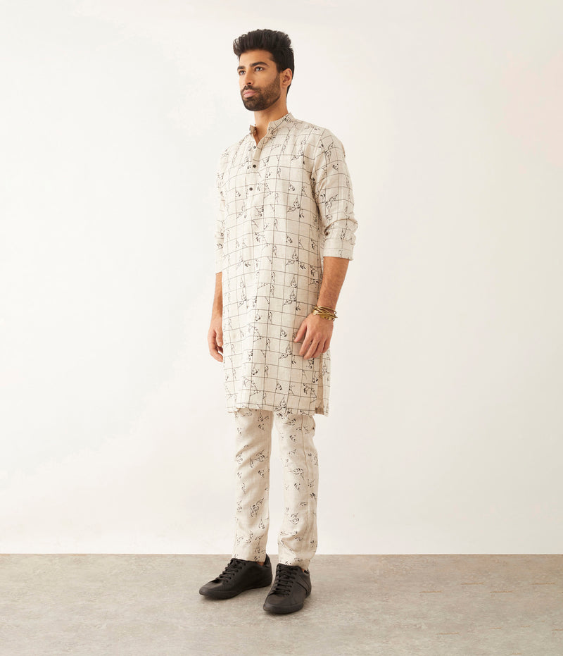 HALLES - GRID FLORAL - KURTA - SET - IVORY