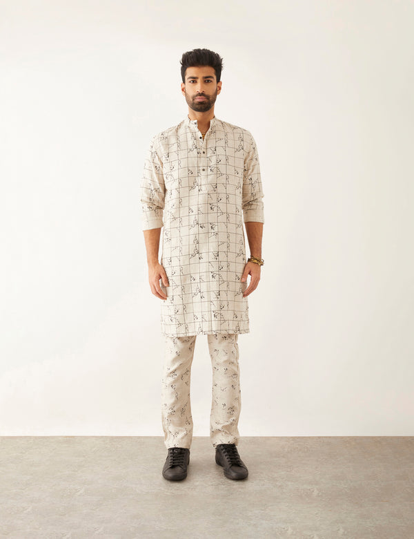 HALLES - GRID FLORAL - KURTA - SET - IVORY