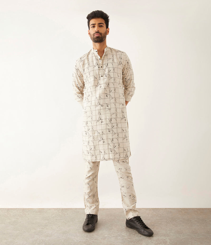 HALLES - GRID FLORAL - KURTA - SET - IVORY