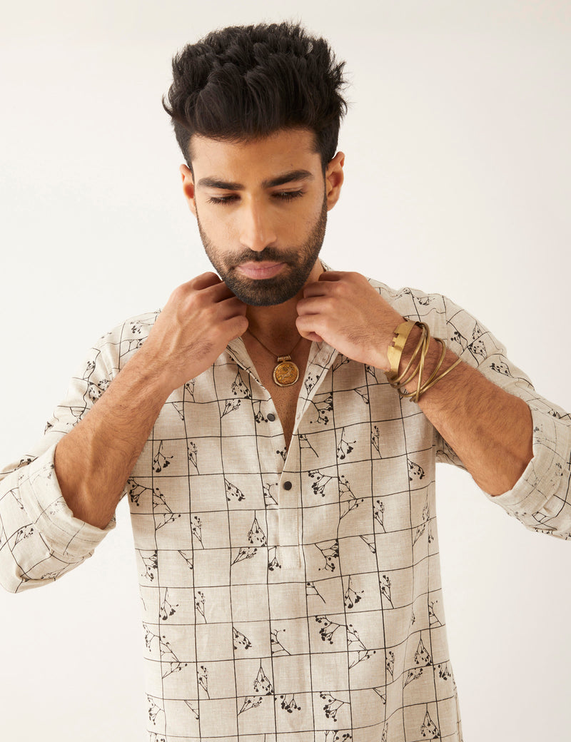 HALLES - GRID FLORAL - KURTA - SET - IVORY