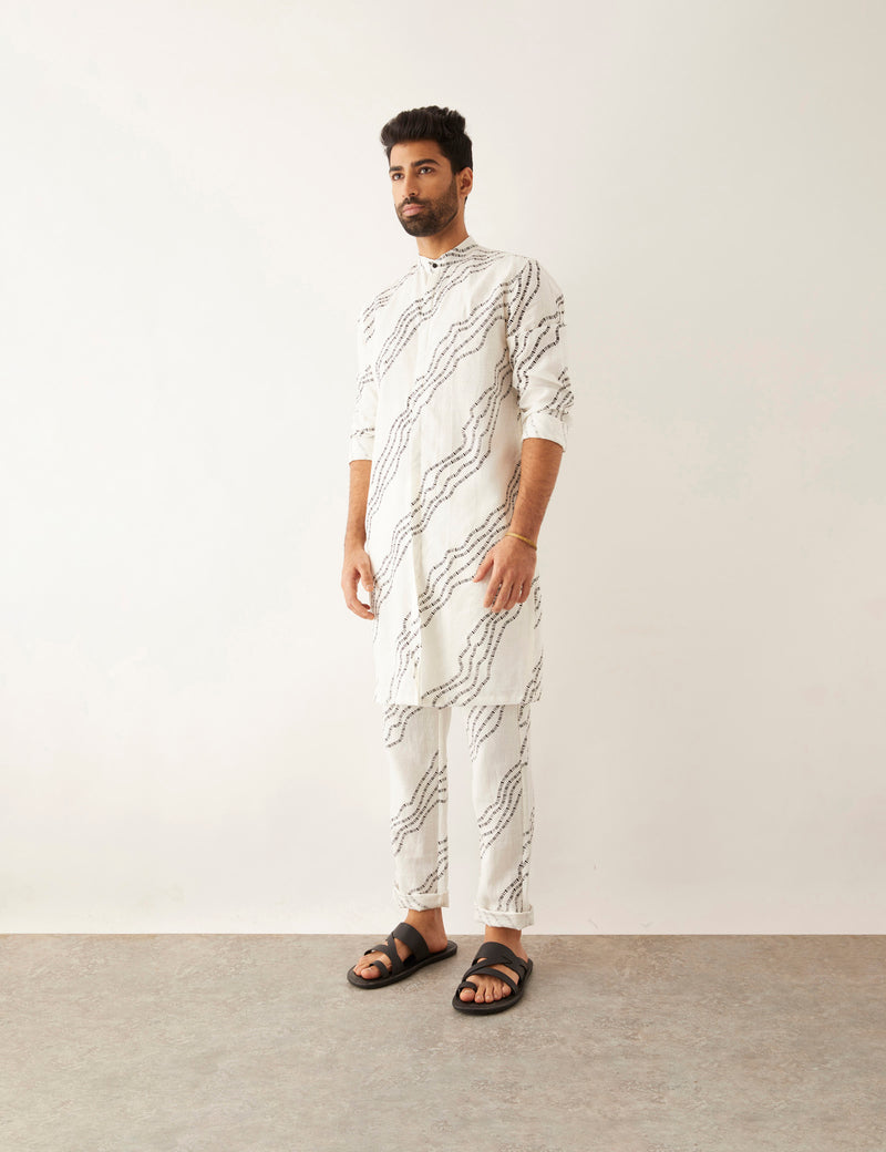 DAYLAN - WAVES - KURTA - SET - WHITE